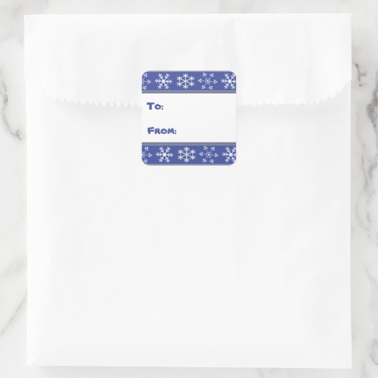 青と白のスノーフレークのギフトステッカー#HolidayZ スクエアシール (バッグ)