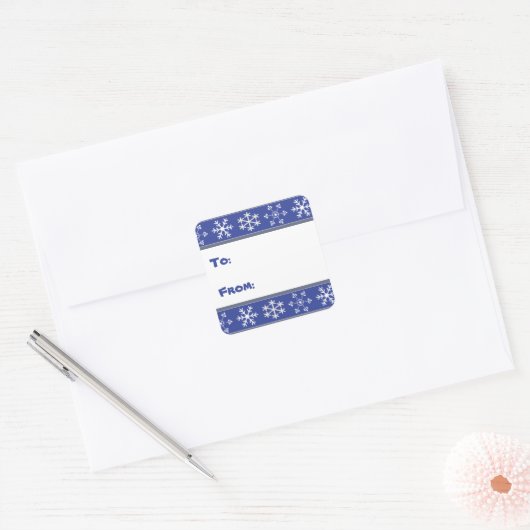 青と白のスノーフレークのギフトステッカー#HolidayZ スクエアシール (封筒)