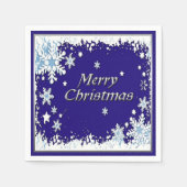 青と白のスノーフレークメリークリスマスナプキンズ スタンダードカクテルナプキン (正面)