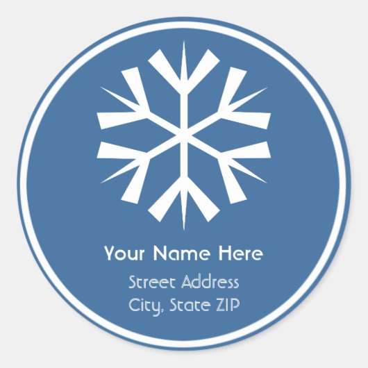 青と白のスノーフレーク住所 シールシール ラウンドシール (正面)