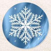 青と白のスノーフレーク冬の休日クリスマス ラウンドペーパーコースター (正面)