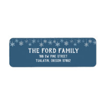 青と白のスノーフレーク差出人住所ラベル