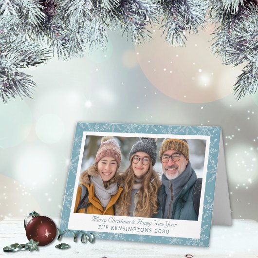 青と白のスノーフレーク折り畳みホリデーフォトカード カード