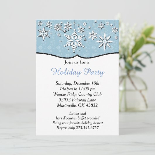 青と白のスノーフレーク・クリスマス 招待状 (スタンド正面)
