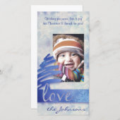 青と白のスノーフレーク"愛"ホリデーフォトカード シーズンカード (正面/裏面)