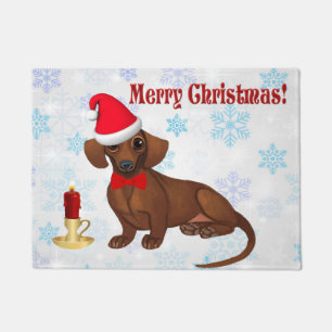 青と白のスノーフレークDachshandクリスマスドormat ドアマット