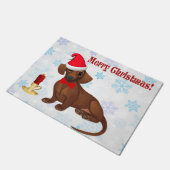 青と白のスノーフレークDachshandクリスマスドormat ドアマット (アングル)