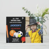 青と白のスポーツの誕生日招待状（写真付き） 招待状 (スタンド正面)