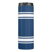 青と白のスポーツジャージストライプズの名前カスタム タンブラー (裏面)