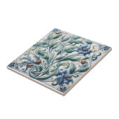 青と白のセラミックタイル、ローズバッド付き タイル (側面)