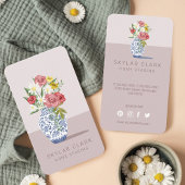 青と白のセラミック花瓶ブーケ、ホームステージング 名刺