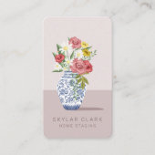 青と白のセラミック花瓶ブーケ、ホームステージング 名刺 (正面)