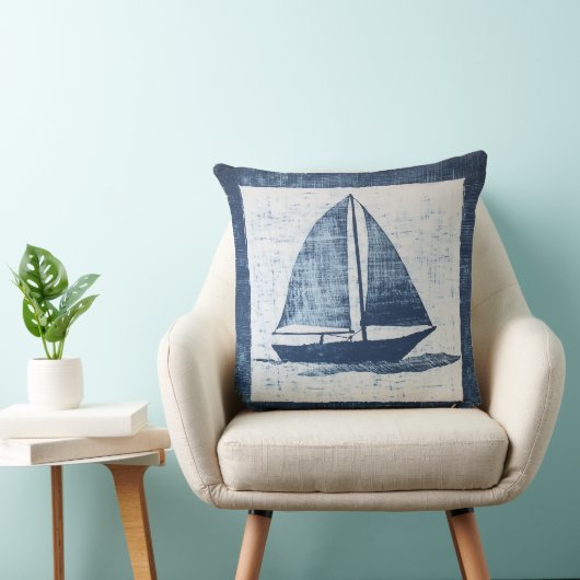 青と白のセーリング航海のボート装飾用クッション クッション (椅子)