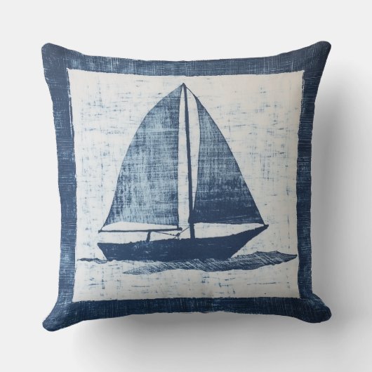 青と白のセーリング航海のボート装飾用クッション クッション (裏面)