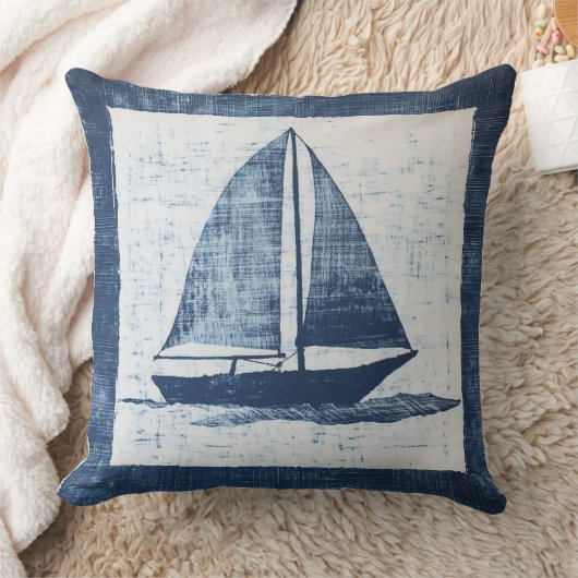 青と白のセーリング航海のボート装飾用クッション クッション (ブランケット)
