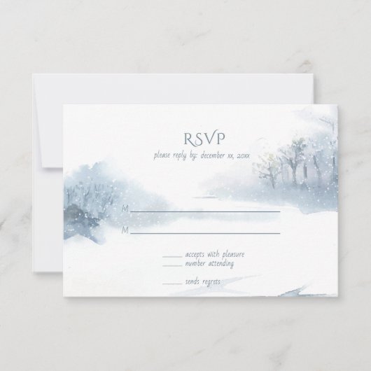 青と白のソフトウォーター結婚カラー 出欠カード (正面)