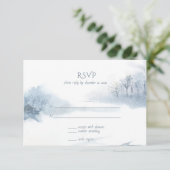 青と白のソフトウォーター結婚カラー 出欠カード (スタンド正面)