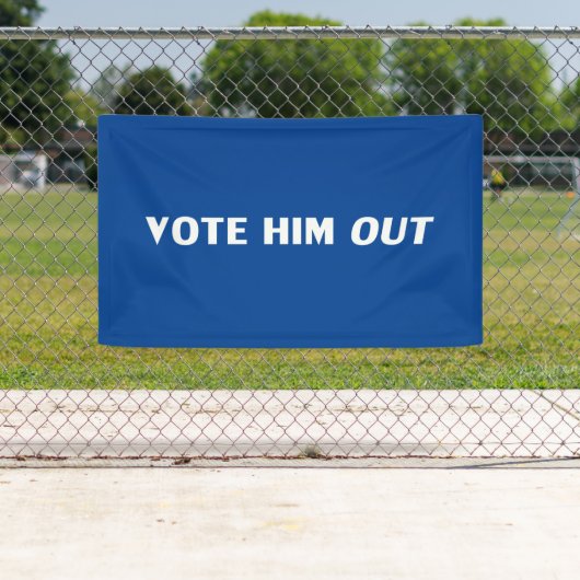 青と白のタイポグラフィで彼を選モダンはっきりしたぶ 横断幕 (インサイチュ)