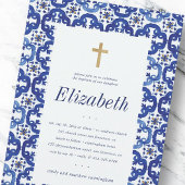 青と白のタイルのための地中海の洗礼 招待状