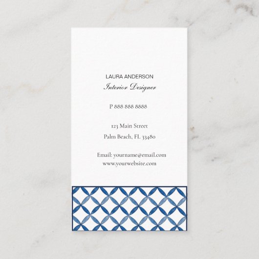 青と白のタイルインテリアデザイナー名刺 名刺 (裏面)