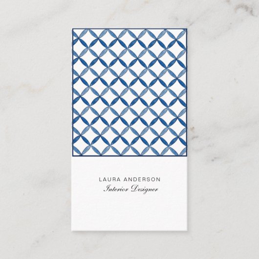 青と白のタイルインテリアデザイナー名刺 名刺 (正面)