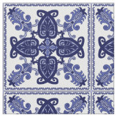 青と白のタイルパターン ファブリック (クローズアップ)