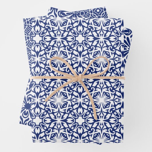 青と白のタイル地中海のパターン ラッピングペーパーシート (インサイチュ)