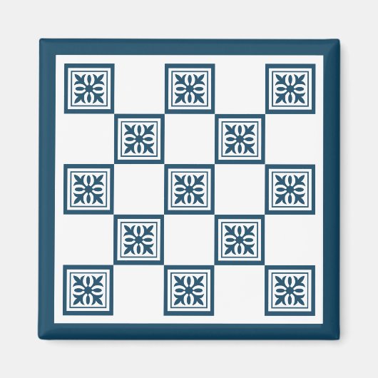 青と白のタイル マグネット (正面)