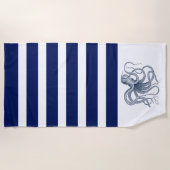 青と白のタコストライプ ビーチタオル (正面)
