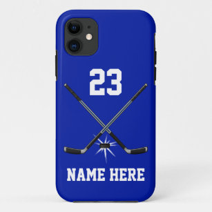 青と白のタフなアイスホッケー選手の電話ケース iPhone 11 ケース