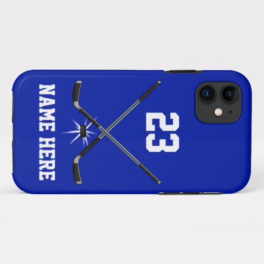青と白のタフなアイスホッケー選手の電話ケース Case-Mate iPhoneケース (裏面(横))