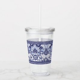 青と白のタラベラメキシコフォークアートマグパペ アクリルタンブラー