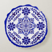 青と白のタラベラ3 ラウンドクッション (裏面)