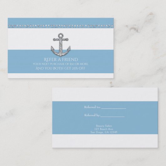 青と白のダイヤモンドのいかりモダンは友人を参照 紹介カード (正面/裏面)