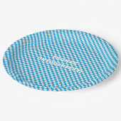 青と白のダイヤモンドローゼンジパターンオクトーバーフェスト ペーパープレート (アングル)