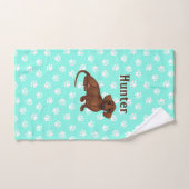 青と白のダッシュントのポープリントタオル ハンドタオル (ハンドタオル)