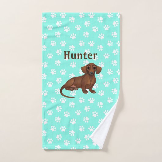 青と白のダッシュントのポープリントタオル ハンドタオル (ハンドタオル)
