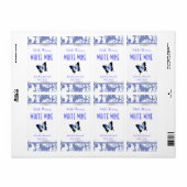 青と白のダマスクと蝶ワインラベル ラベル (フルシート)