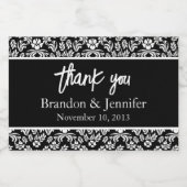 青と白のダマスクのカスタムウェディングウィンきらめくドウ スパークリングワインラベル (シングルラベル)