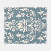青と白のダマスクのパターンフリースブランケット フリースブランケット (正面(横))