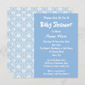 青と白のダマスクのパターン、カスタムベビーシャワー 招待状 (正面/裏面)