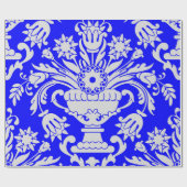 青と白のダマスクのフローラエレガント分離 ラッピングペーパー (フラット)