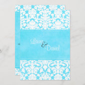 青と白のダマスクウェディング招待状 招待状 (正面/裏面)