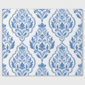 青と白のダマスクヴィンテージのシームレスなパターン。六 ラッピングペーパー (フラット)