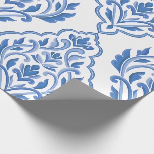 青と白のダマスクヴィンテージのシームレスなパターン。六 ラッピングペーパー (角)