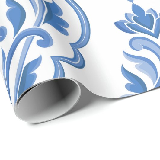 青と白のダマスクヴィンテージのシームレスなパターン。六 ラッピングペーパー (ロールコーナー)