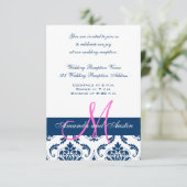 青と白のダマスク柄 結婚式の披露宴招待状 招待状 (スタンド正面)