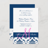 青と白のダマスク柄 結婚式の披露宴招待状 招待状 (正面/裏面)