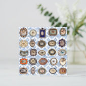 青と白のダマスク織のヴィクトリアン ラバーズアイ サンキューカード (スタンド正面)