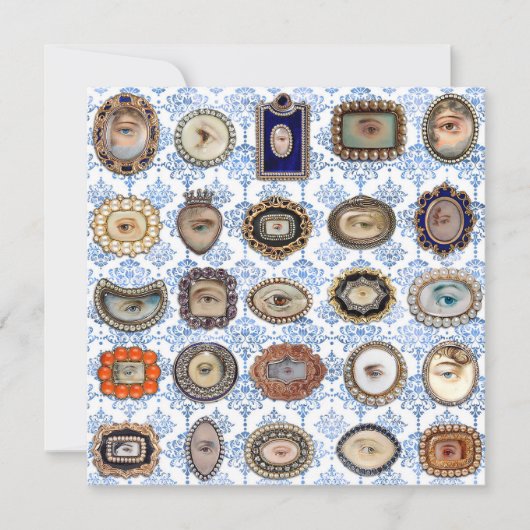 青と白のダマスク織のヴィクトリアン ラバーズアイ サンキューカード (正面)